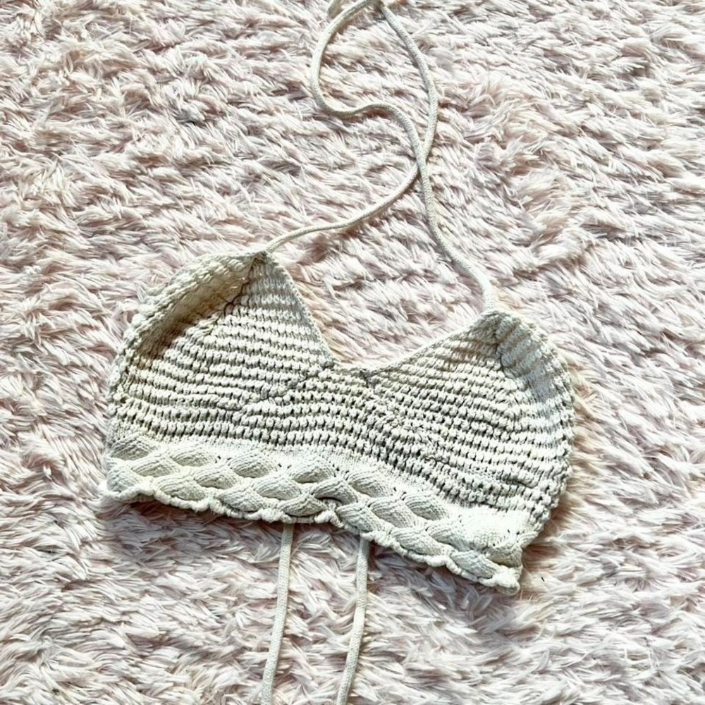 Cream Crotchet Knit Boho Indie Festival Earthy Hippie Corset‎ Back Crop Top